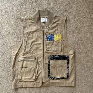 EPTM Vest Mens Large Streetwear Ripstop Full Zip Tan Bandana Sleeveless